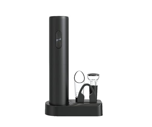 Trendi Electric Wine Opener Set - Battery-Operated Stainless Steel Corkscrew with Foil Cutter, Wine Aerator, Vacuum Stoppers & Storage Base - Barware, Automatic, Reusable Wine Bottle Opener