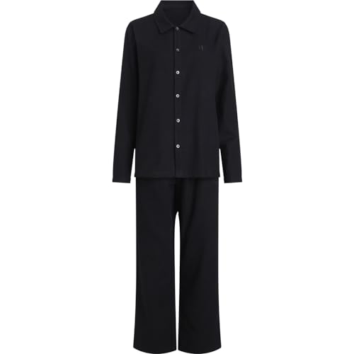 Calvin Klein Conjunto de pijama de manga larga para mujer, Negro, S