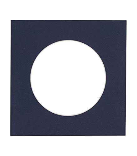 10x10 Mat Bevel Cut for 6x6 Photos - Precut Navy Blue Circle Shaped Photo Mat Board Opening - Acid Free Matte to Protect Your Pictures - Bevel Cut for Family Photos, Pack of 1 Matboard Show Kit with