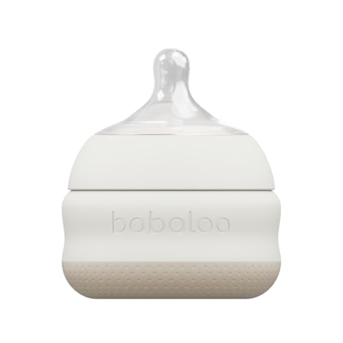 Babaloo Baby-Led Silicone Baby Bottle Airless Anti-Colic 360 Gravity-Free Feeding Reduces Gas & Spit-Up 100% Platinum Food-Grade Silicone 5oz 1 Pack - Creme