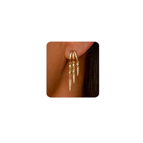 MUMREUES - MUMREUES Boucles d'Oreilles Cercles pour Femme Plaqué Or 14K Boucles d'Oreilles Chaîne avec Franges en Zircon Minimalistes Légères Boucles d Oreilles pour Femmes Cadeau pour Elle​