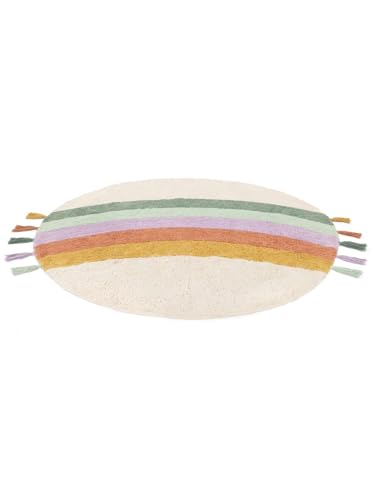 RugVista Rainbow, Dywan dziecięcy, Nowoczesne Dzieci, Ø 150 cm, Okrągły, Niski, Pokój Prać w pralce, Bez niebezpiecznych chemikaliów, Off White/Multi