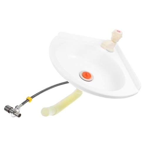 Artibetter Wall Mount Hand Sink Plastic Corner Wash Basin Drain Pipe Basin Tap and Soft Hose Wall-Hung Toilet Sink Suitable for Office Bathroom and Hotel Restrooms