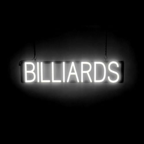 Image of SpellBrite LED Neon BILLIARDS Sign for Business - White, 29 inch x 6 inch | Ultra-Bright Click-Together Signage for Bars & Restaurants, with Visibility from 500 ft - 8 Animations, 6 Brightness Levels