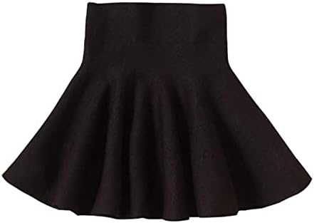 Mesinsefra Little Girl's High Waist Stretchy Pleated Skater Skirt Black Tag 140cm-55(7-8Y)