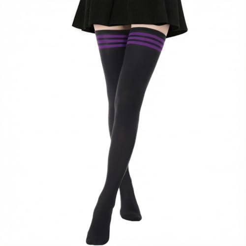 Image of DRESHOW Extra Long Thigh High Socks Long Boot Stockings Striped Over Knee Socks for Women Leg Warmers