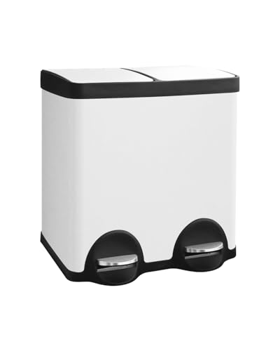 JM ·YIPENG Cubo de basura con 2 compartimentos, 40 litros, 2 x 20 l, sistema de separación de basura de 40 l, cubo de basura doble, cubo de basura con pedal para materiales reciclados y residuos