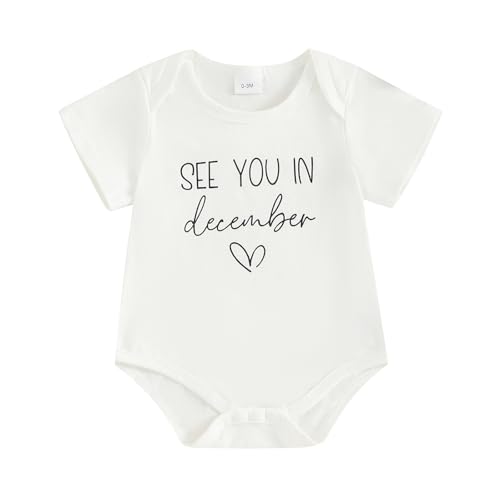woshilaocai Baby Announcement Bodysuit Pregnancy Reveal for Family (See You in December-White 0-3 Months)