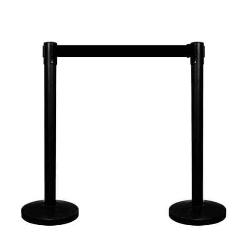 Queue Barrier with 3Meter Retractable Belt | Black Crowd Control Post with Weighted Base | 4-Way Connectable Stanchion with Powder-Coated Iron Finish for Queue Management & Events - Set of 2