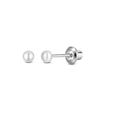 Pearl Screw Back Stud Earrings for Baby, Toddler, Girls | Hypoallergenic 925 Sterling Silver Screwback Safety Earrings | Simulated Pearl Studs for Sensitive Ears | Keepsake Gift for Birthdays Holidays Special Occasions (White, 3mm- Small)