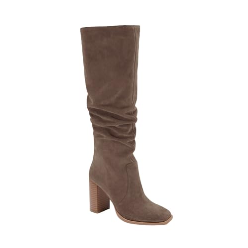 Juliet Holy Womens Knee High Boots Chunky High Heel Square Toe Side Zipper Wide Calf Boot