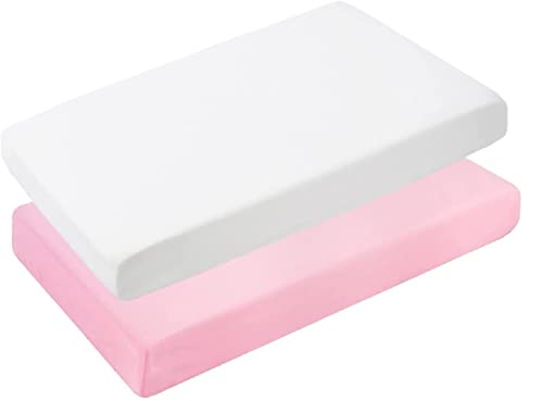 Dudu N Girlie Travel Cot Fitted Sheet 95 x 65 | Travel Cot Sheets 95 x 65cm | Hypoallergenic Toddler Bed Sheet Breathable Easy Care | Junior Bed sheets (Pack of 2, White & Pink)