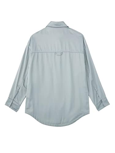 Chemise satin texture soie de qualité supérieure coupe fluide bleu M - 4