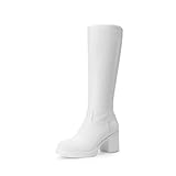 DREAM PAIRS Women's Knee High Boots Chunky Platform Heel Round Toe Boots for Women Side Zipper Stylish Comfortable Tall Boots,Size 9,White,DWUMKB2516