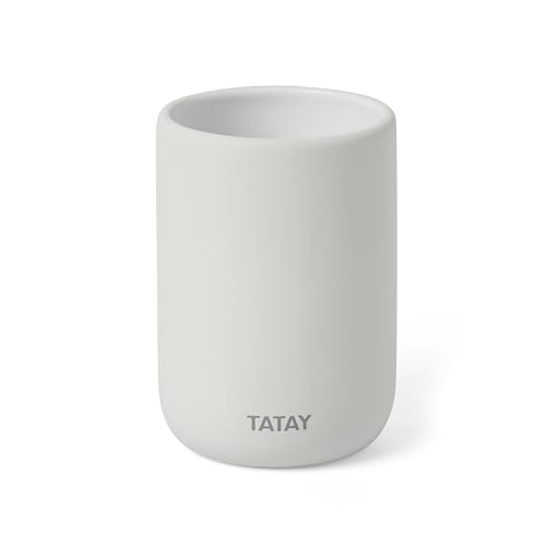 Tatay Vaso para el Cepillo de Dientes y Pasta de Dientes Soft, Cerámica en Acabado Mate, Libre de BPA, Blanco. Medidas: 7,4 x 7,4 x 10,5 cm