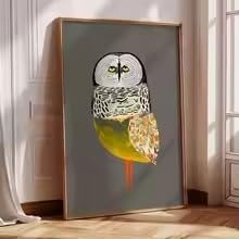 BMGKYAGL Nowoczesny i humorystyczny plakat ze złotą sową idealny do wystroju domu: kuchni, sypialni i salonu (30 x 45 cm/rama wewnętrzna)