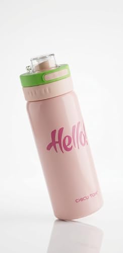 Image of Water Bottle with Straw Lid | Leakproof BPA Free Sipper Bottle for Girls and Boys | Reusable Drinking Bottle for School, Gym & Travel (600ml) (Pink)
