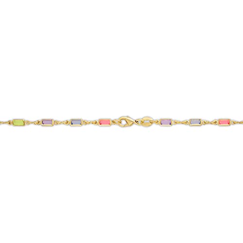 Barzel 18K Gold Plated Gold and Multi Color Crystal Baguette Anklet4