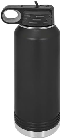 Polar Camel 32 oz Stainless Steel Water Bottle with Flip Top Lid and Straw (Black)