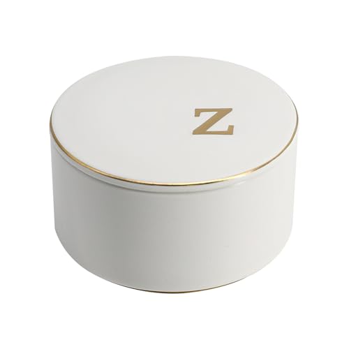 Image of COLLECTIVE HOME - Ceramic Jewelry Box, Elegant Embossed Jewelry Holder, Trinket Organizer with Gold Monogram Lid, Storage for Ring Necklace Bracelet Earrings, Rings and Accessories (z)