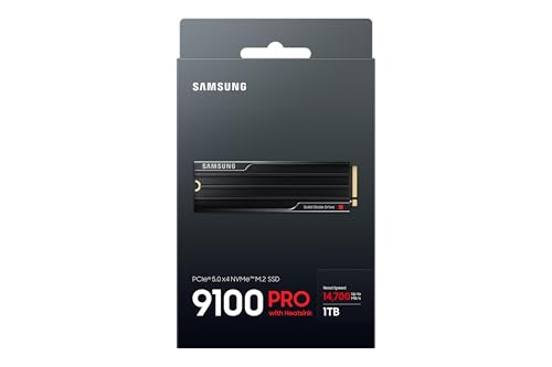 Samsung SSD Interne 9100 Pro avec dissipateur, NVMe 2.0 PCIe 5.0 x4, Capacité 1To, Vitesse de Lecture jusqu'à 14 800Mo/s, Les Performances de la Gen5 sur PC et PS5, MZ-VAP1T0CW