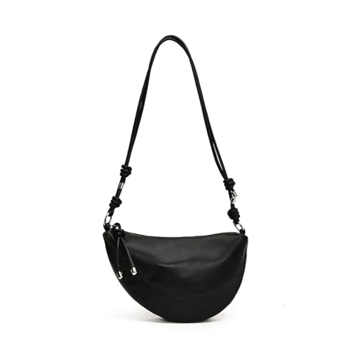 Stylish Womens Solid Color Dumpling Shoulder Bag with Adjustable Strap Fashion Retro PU Leather Zippered Crossbody Purse