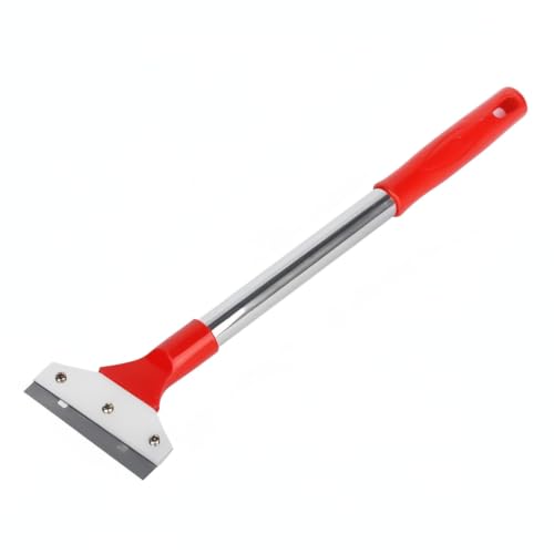 Long Handle Floor Cleaning Tool with Metal Head for Floors, Glass, and Tile - Red