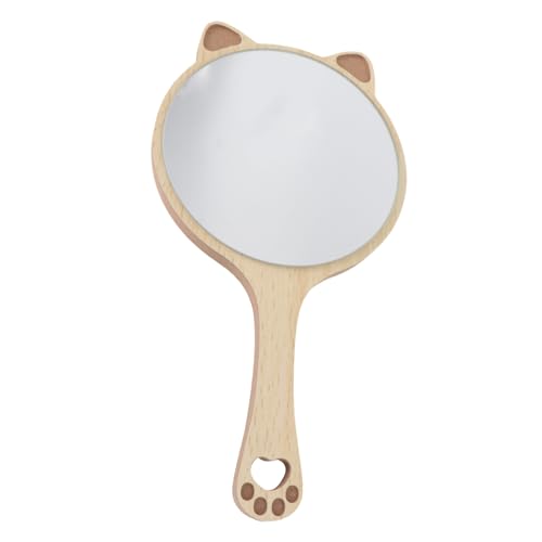 Ipetboom Cute Hand Held Mirror for Girls Makeup Mirror Wooden Handle for Travel and Daily Use