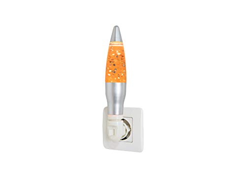 FISURA - Kinder Nachtlicht aus Lava in der Farbe Orange. Nachtlicht Orangefarbene Glitzerflüssigkeit. Maße: 5 cm x 5cm x 20 cm. Europäischer Stecker Cover