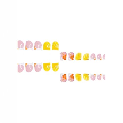 Image of 48 Pcs Flower Press on Nails & Press on Toenails Set French Tip Nail Yellow Square Fake Nails with 3D Floral Design Glossy Glue on Toes Artificial Acrylic Full Cover Stick on Nails for Women Manicure