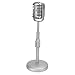 Microphone Prop, Vintage Simulation Old Fashioned Microphone Model with Stable Base and Support Rod Retro Style Mic Prop Set for Photography Plastic(Silver)