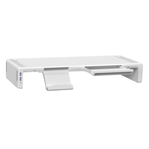 Soporte ergonómico de portátil blanco con puerto USB e interfaz de carga para escritorio