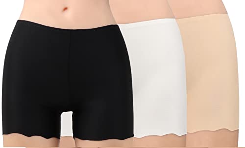 جلامروت سروال داخلي قصير بدون خياطة من الحرير الثلجي للنساء/الفتيات/شورت ركوب الدراجات/شورت تحت التنورة، مقاس واحد (اسود/ابيض/بيج)