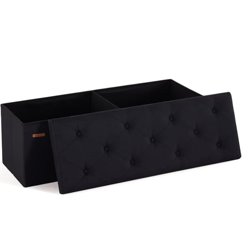 HAUSFRAU 43.5 Inches Ottoman with Storage Bench, Folding Ottoman Bench Foot Rest Stool, Bedroom Bench, Holds up to 660 lb, Linen Black
