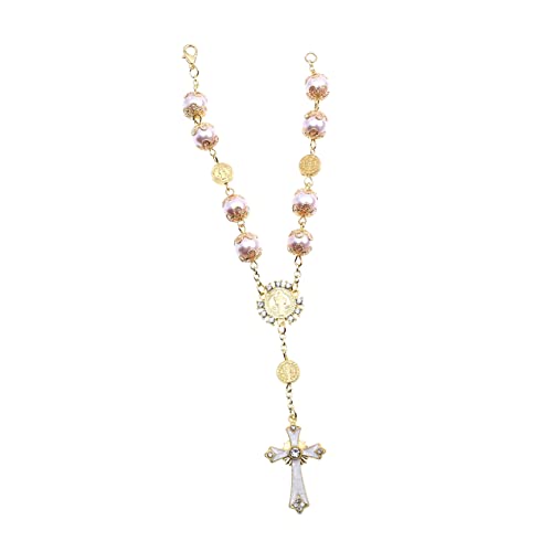 Bracelet de perle en verre avec crucifix en alliage et finitions fait main