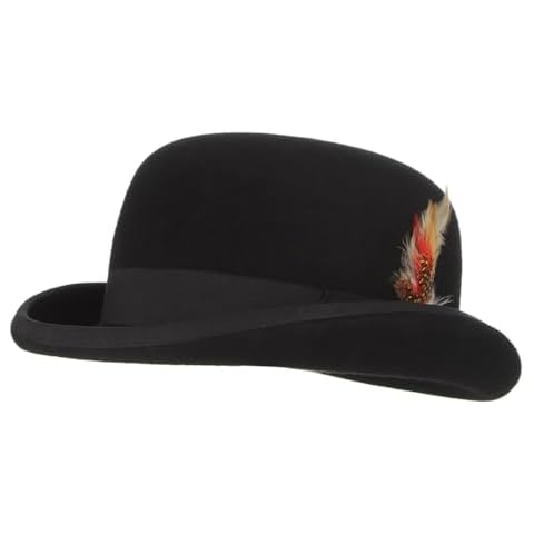 EOZY Mens 100% Wool Black Derby Hat with Removable Feather Satin Lined Roll Brim Bowler Hat Cover