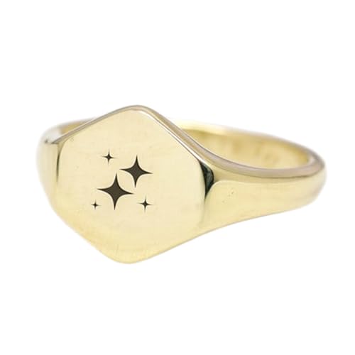 Bague hexagonale en argent 925 plaqué or, chevalière vintage gravée main LK_PDR_01469