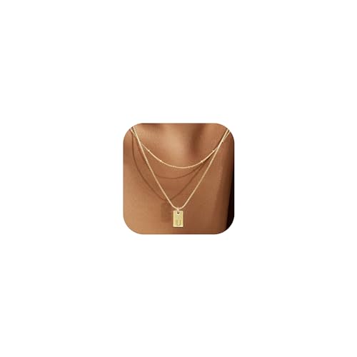 Krfy Layered Initial Necklaces for Women 14K Gold Plated Letter U Necklace Dainty Gold Name Necklace Personalized Initial Tag Pendant Necklace for Women Trendy Gold Jewelry
