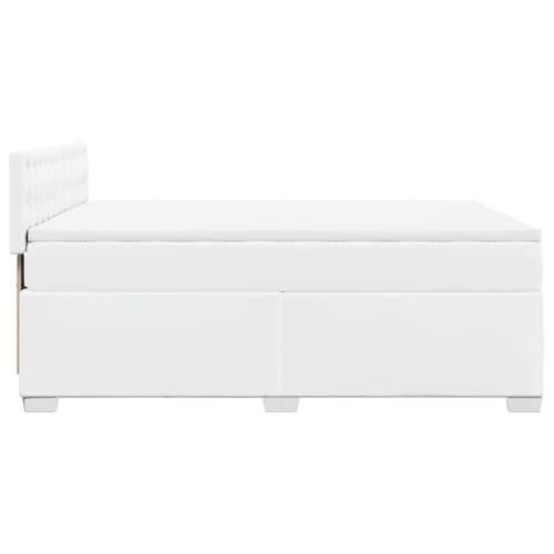 vidaXL Boxspringbett, Polsterbett Bett mit Matratze, Bettgestell mit Kopfteil Lattenrost, Doppelbett für Schlafzimmer, Weiß 140x200cm Kunstleder – Bild 6