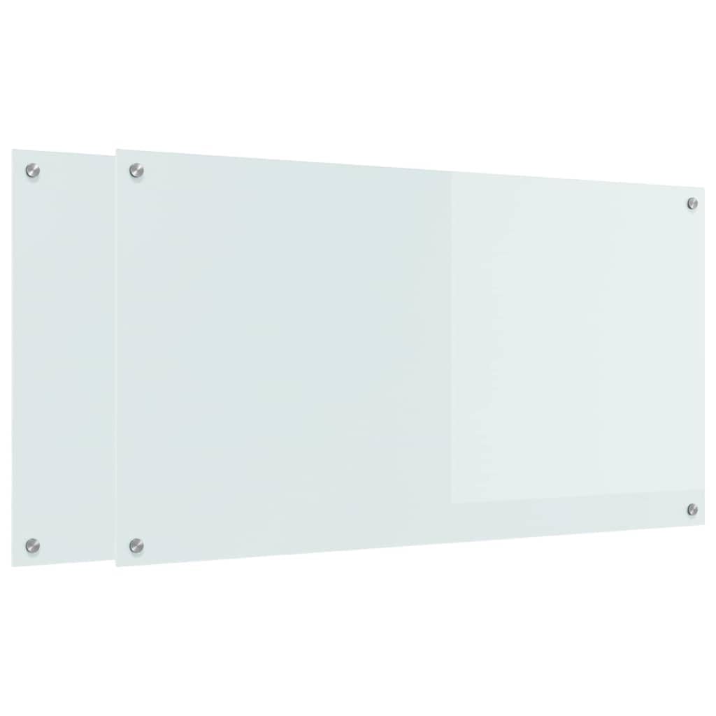 Crédence de Cuisine Lot de 2 Blanc 110x60 cm Verre Trempé pour Mur