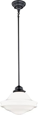 VAXCEL Huntley 1 Light Bronze Farmhouse Schoolhouse Pendant White Glass