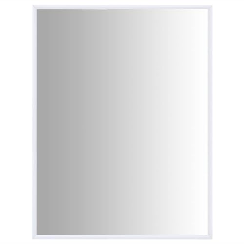 Espejo blanco minimalista moderno – 80 x 60 cm, elegante cristal y PVC, diseño independiente, elegante decoración de borde recto para el hogar, dormitorio, sala de estar y oficina