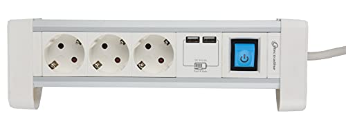 Regleta de mesa Electraline con 3 tomas Schuko y 2 puertos USB 2.4A cable de 2m e interruptor 4