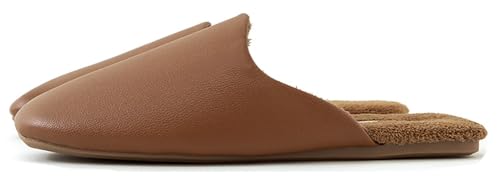 Luxurious Coral Fleece Mules for Women Men Closed-Toe Silent PU Leather Slippers Elegant House Shoes Sandals