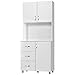 HOMCOM Armario Alacena de Cocina Alacena Alta con 3 Cajones 3 Puertas y Estantes Interiores Ajustables Mueble Auxiliar para Comedor Salón 80x39,5x183,5 cm Blanco