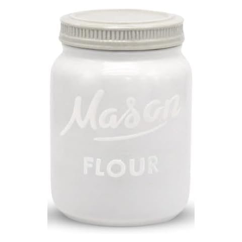 Mason Jar Flour Container - Decorative Canister for Flour - Durable Flour Storage for Ceramic Kitchen Canisters - Flour Sugar Storage Containers Ceramic Canister - Farmhouse Canisters with Lid (White) Cover