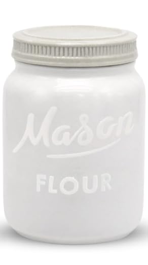 Mason Jar Flour Container - Airtight Kitchen Canisters for Countertop - Durable Ceramic Jar with Lid - Ceramic Kitchen Canisters & Decor - Farmhouse Kitchen Ceramic Containers - Flour Jar (White)