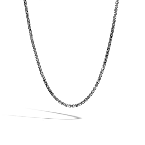 MEN's Classic Chain Silver 2.7mm Box Chain Necklace with Satin Matte Black Rhodium