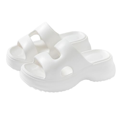 Badtofflor damer superlätt tjock sula halkfri badskor snabbtorkande med hål badtofflor ledig för hemmet mjuk sula molnskor ljudlösa sandaler, Vit, 40 EU