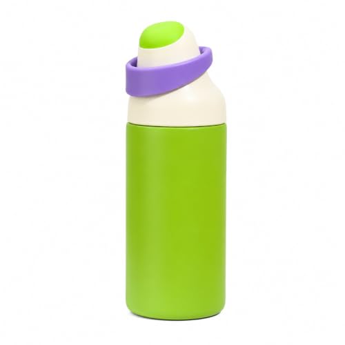 Image of HomeCloud 500ML Stainless Steel Water Bottle for Kids - Double Wall Vacuum Insulated, Leakproof Straw Lid, BPA-Free Reusable Flask with Dual Drinking Spout for School, Travel & Sports (Green Purple)